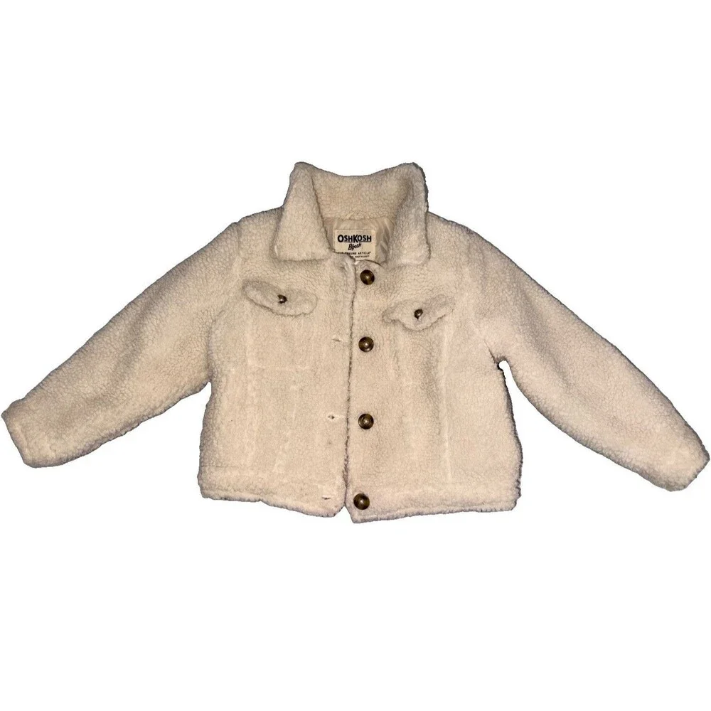 OshKosh B'gosh Ivory Sherpa Fleece Lined Button Front Jacket Coat 4T
